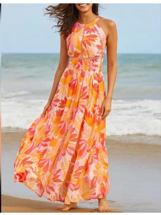 Anthropologie Dresses & Skirts - NWT Anthropologie Abel The Label Rumi Coral/Yellow Halter Neck Maxi Size Small